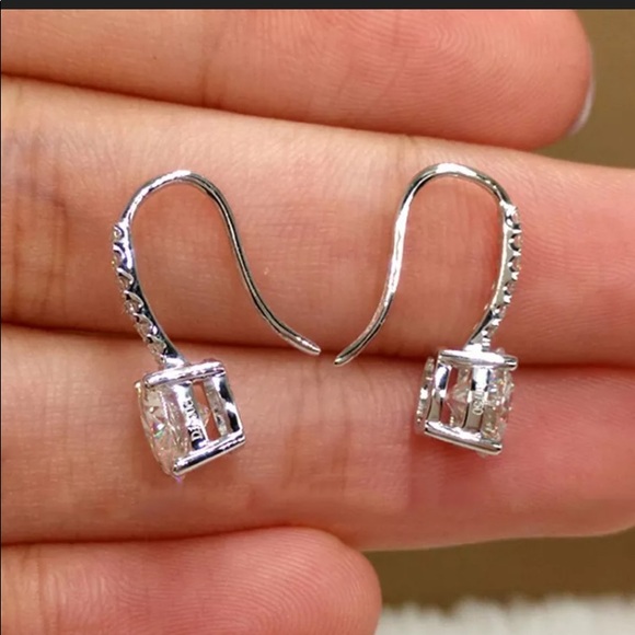 .925 Sterling Silver White Sapphire Drop Earrings - Picture 3 of 9
